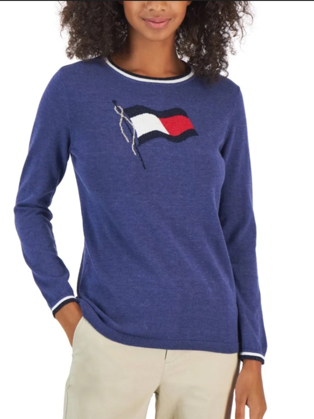 TOMMY HILFIGER Blue Flag Cotton Sweater Americana - Picture 1 of 7